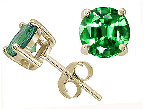 Tommaso Design™ 7mm Round Simulated Emerald Earrings Studs