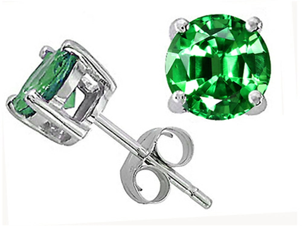Tommaso Design™ 7mm Round Simulated Emerald Earrings Studs