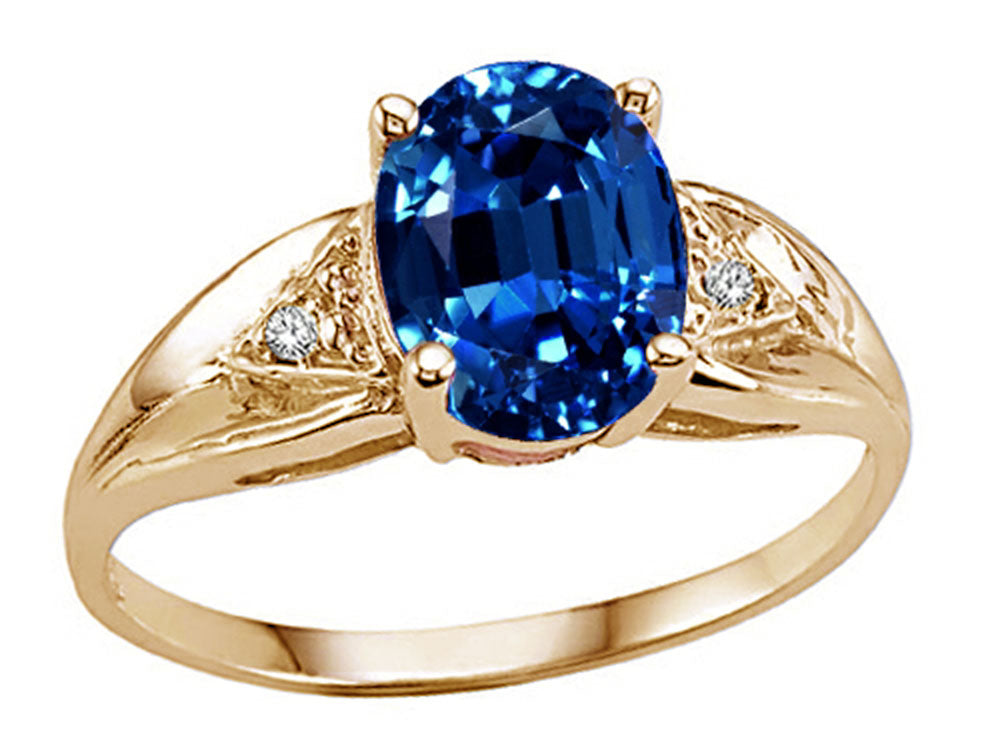 Tommaso Design Oval 9x7mm Created Blue Sapphire Ring