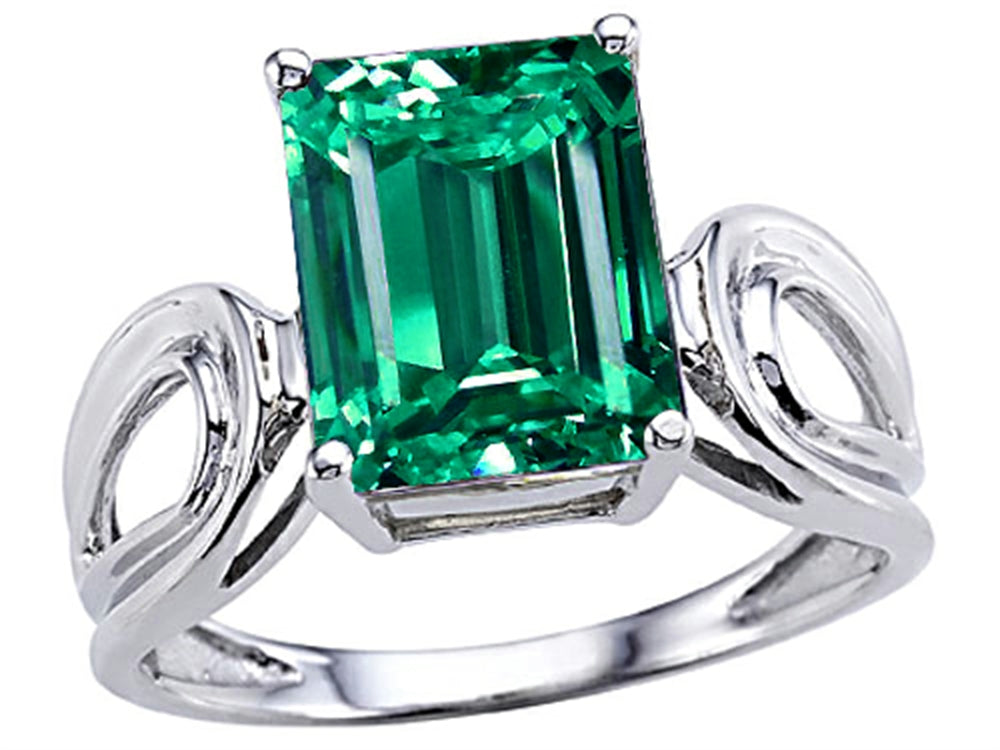 Tommaso Design Emerald Cut 10x8mm Simulated Emerald Solitaire Ring
