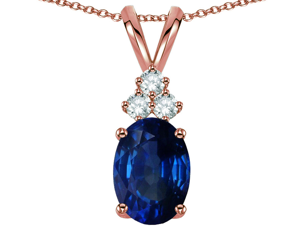 Star K™ Classic Oval 8x6mm Created Sapphire Rabbit Ear Pendant Necklace