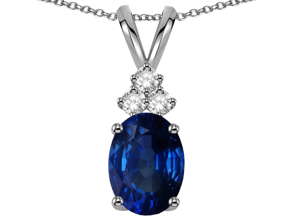 Star K™ Classic Oval 8x6mm Created Sapphire Rabbit Ear Pendant Necklace