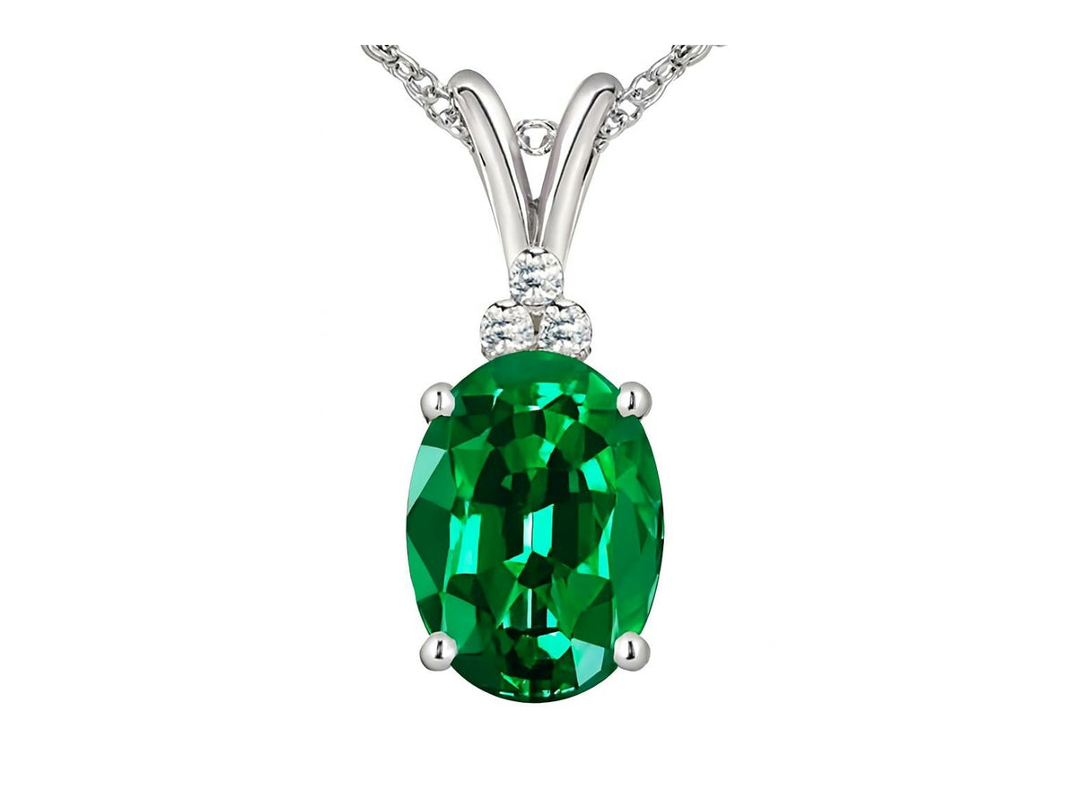 Star K Oval Simulated Emerald Pendant Necklace