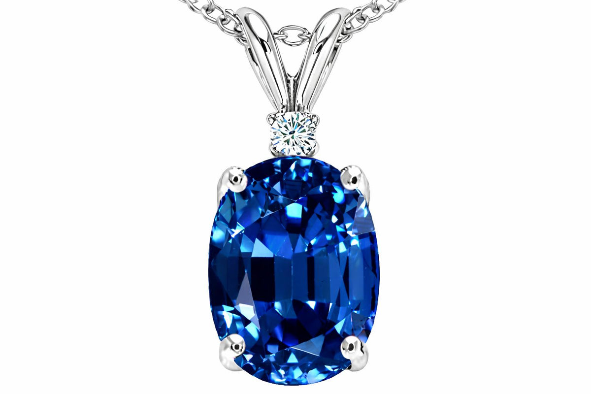 Tommaso Design™ Oval 8x6mm Created Blue Sapphire Pendant Necklace