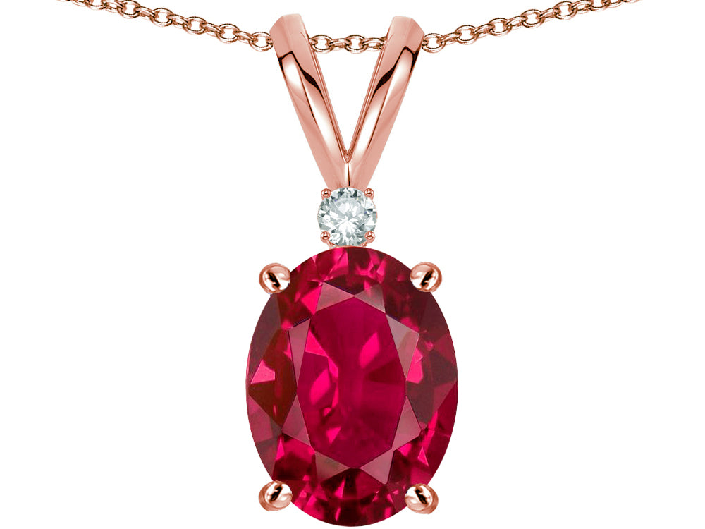 Star K™ Classic Single Oval 8x6mm Created Ruby Rabbit Ear Pendant Necklace