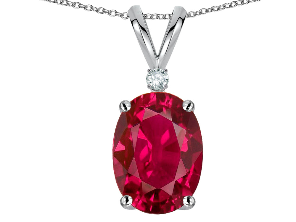 Star K™ Classic Single Oval 8x6mm Created Ruby Rabbit Ear Pendant Necklace