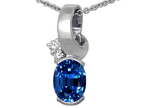 Tommaso Design™ Oval 8x6 mm Created Blue Sapphire Pendant Necklace