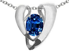 Tommaso Design™ Oval 9x7mm Created Blue Sapphire Heart Shaped Pendant Necklace Enhancer