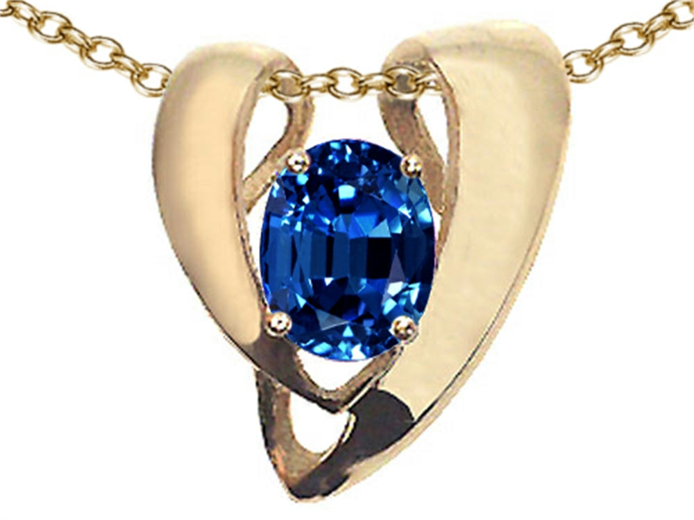 Tommaso Design™ Oval 9x7mm Created Blue Sapphire Heart Shaped Pendant Necklace Enhancer