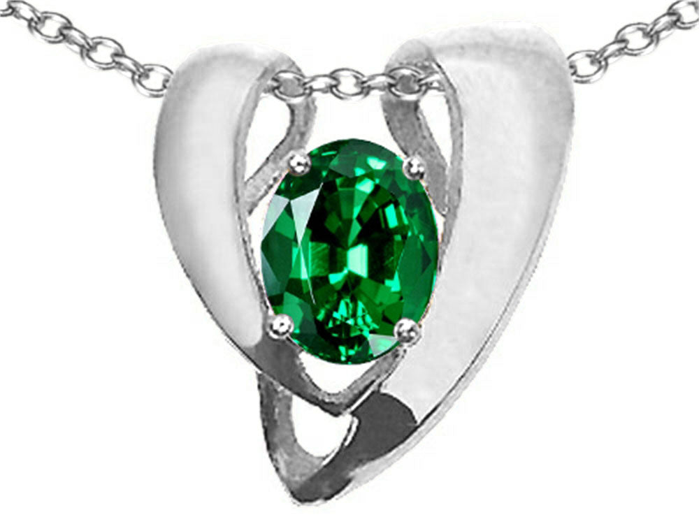 Tommaso Design™ Oval 9x7mm Simulated Emerald Heart Shaped Pendant Necklace Enhancer