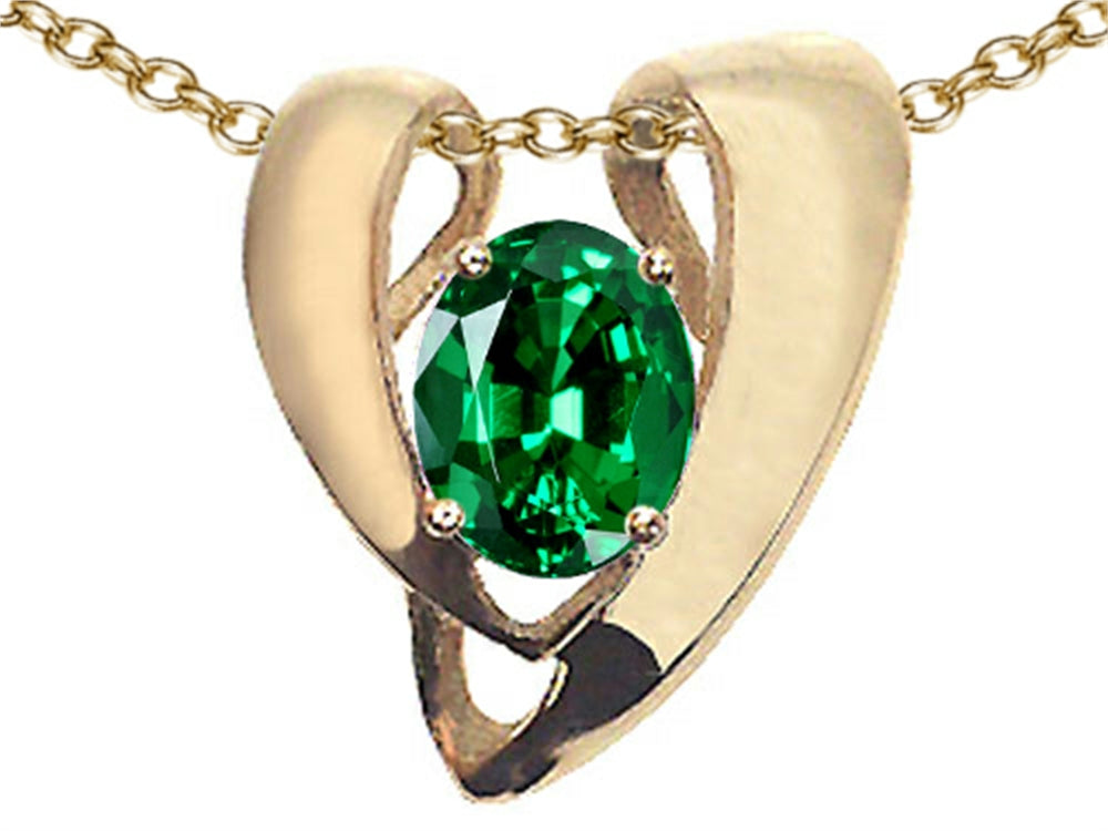 Tommaso Design™ Oval 9x7mm Simulated Emerald Heart Shaped Pendant Necklace Enhancer