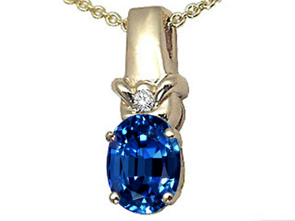 Tommaso Design™ Oval 8x6 mm Created Blue Sapphire Pendant Necklace