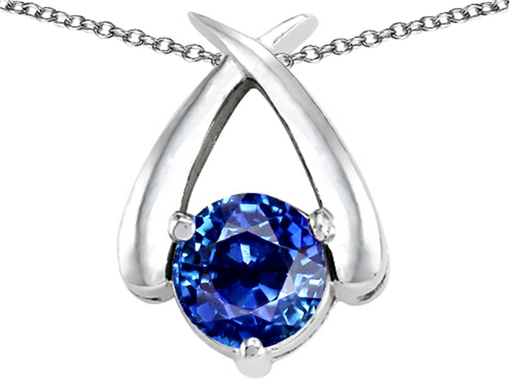 Tommaso Design™ Round 7mm Created Blue Sapphire Pendant Necklace