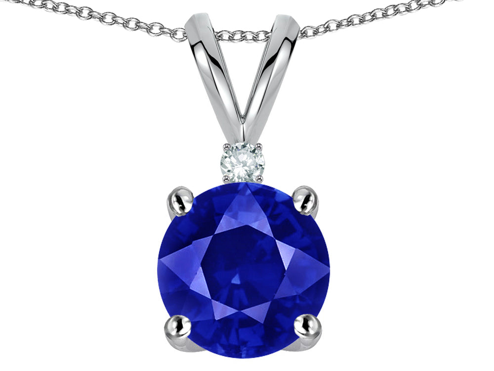 Star K™ Classic Round 7mm One Stone Created Sapphire Pendant Necklace