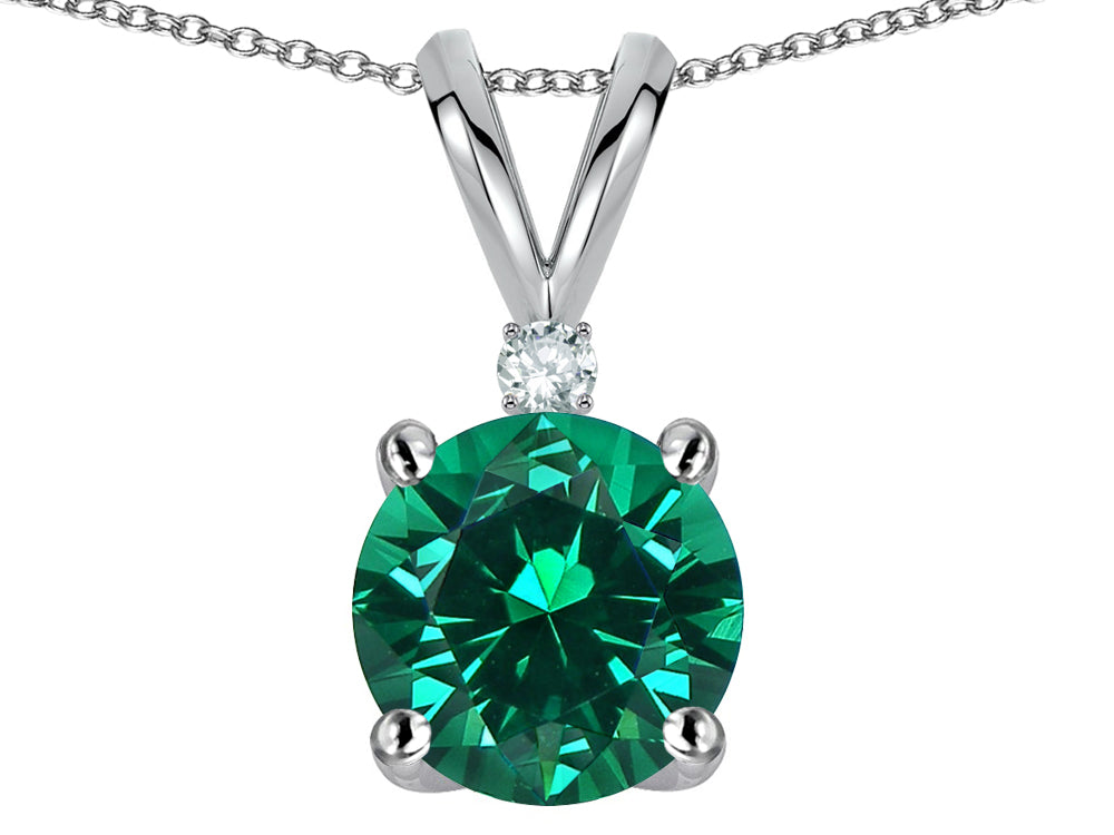 Star K™ Classic Round 7mm One Stone Simulated Emerald Pendant Necklace