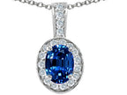Tommaso Design™ Oval 8x6 mm Created Blue Sapphire Pendant Necklace