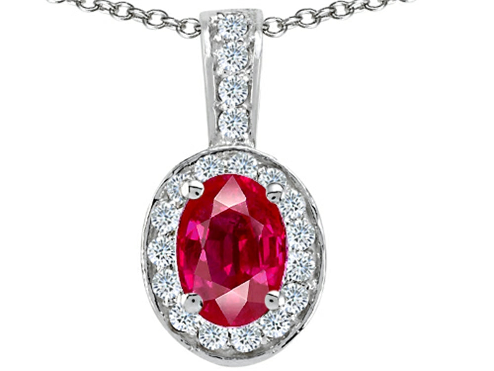 Tommaso Design™ Oval 8x6mm Created Ruby Pendant Necklace