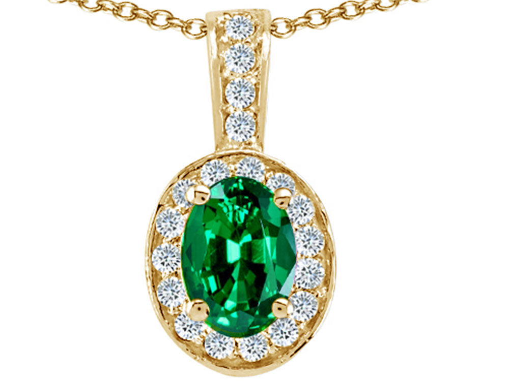 Tommaso Design™ Oval 8x6 mm Simulated Emerald And Pendant Necklace
