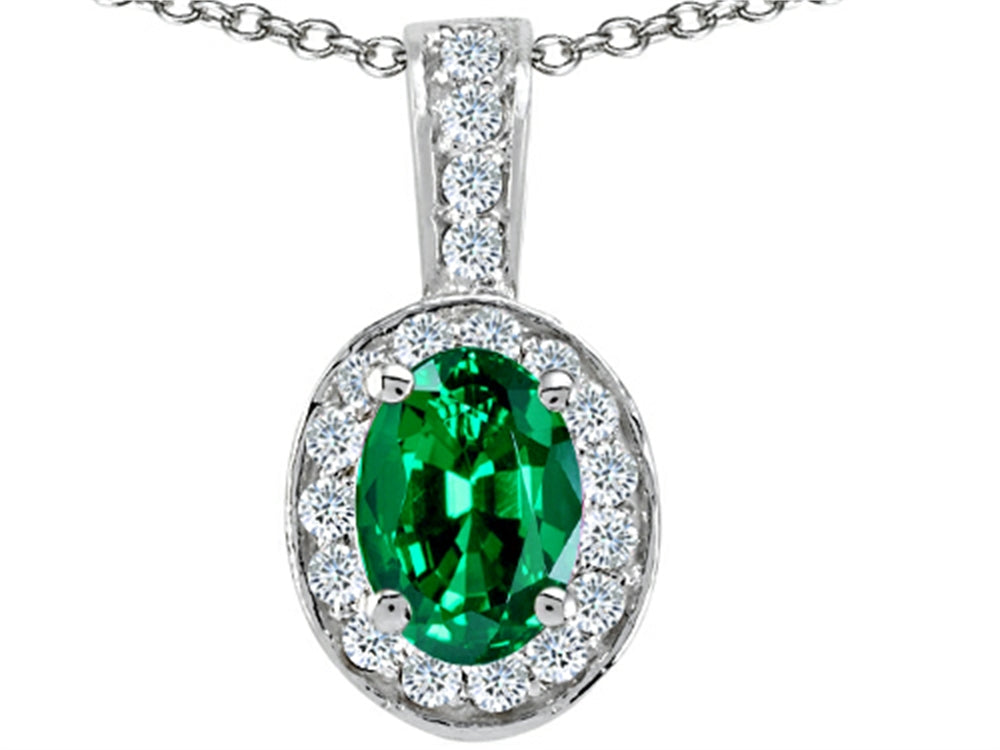 Tommaso Design™ Oval 8x6 mm Simulated Emerald And Pendant Necklace