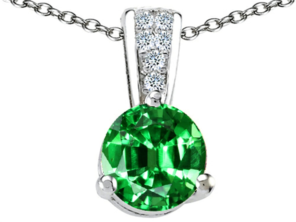 Tommaso Design™ Round 7 mm Simulated Emerald And Pendant Necklace