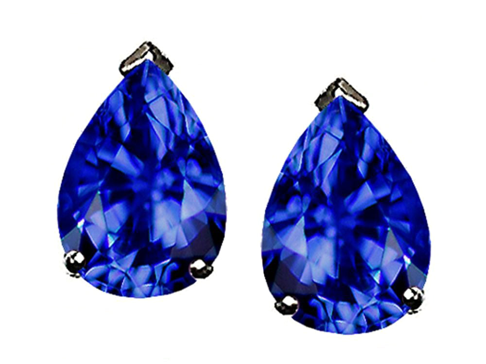 Tommaso design Studio  Pear Shape 8x6mm Created Blue Sapphire Earrings Studs