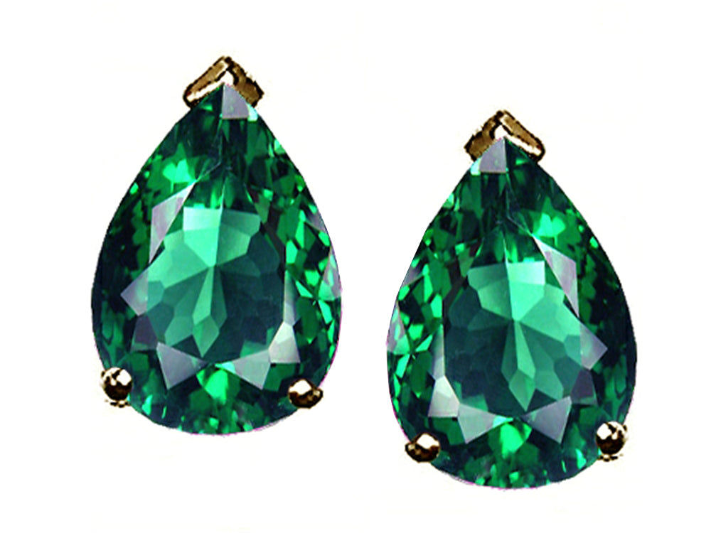 Tommaso design Studio  Pear Shape 8x6mm Simulated Emerald Earrings Studs