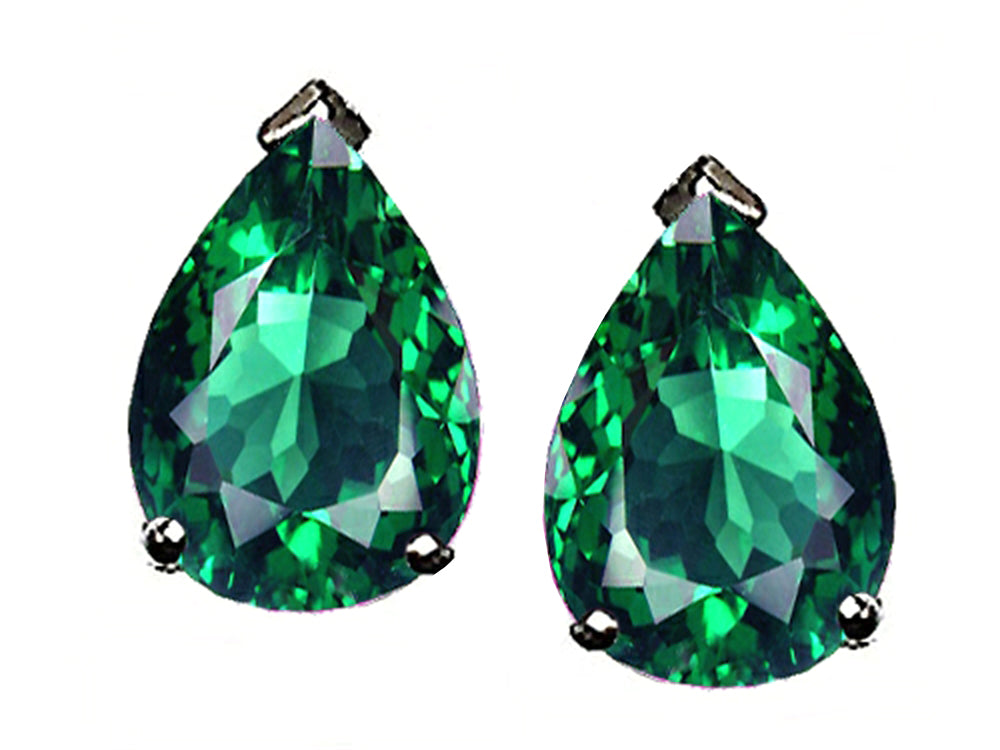 Tommaso design Studio  Pear Shape 8x6mm Simulated Emerald Earrings Studs