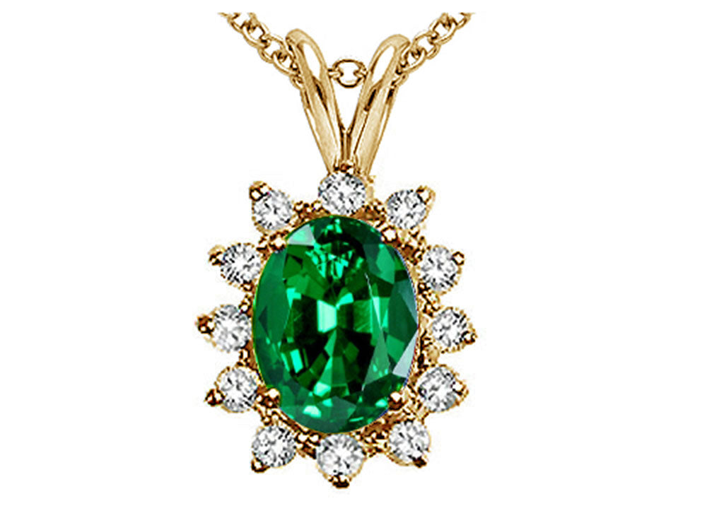 Tommaso Design™ Oval 8x6 mm Simulated Emerald And Pendant Necklace