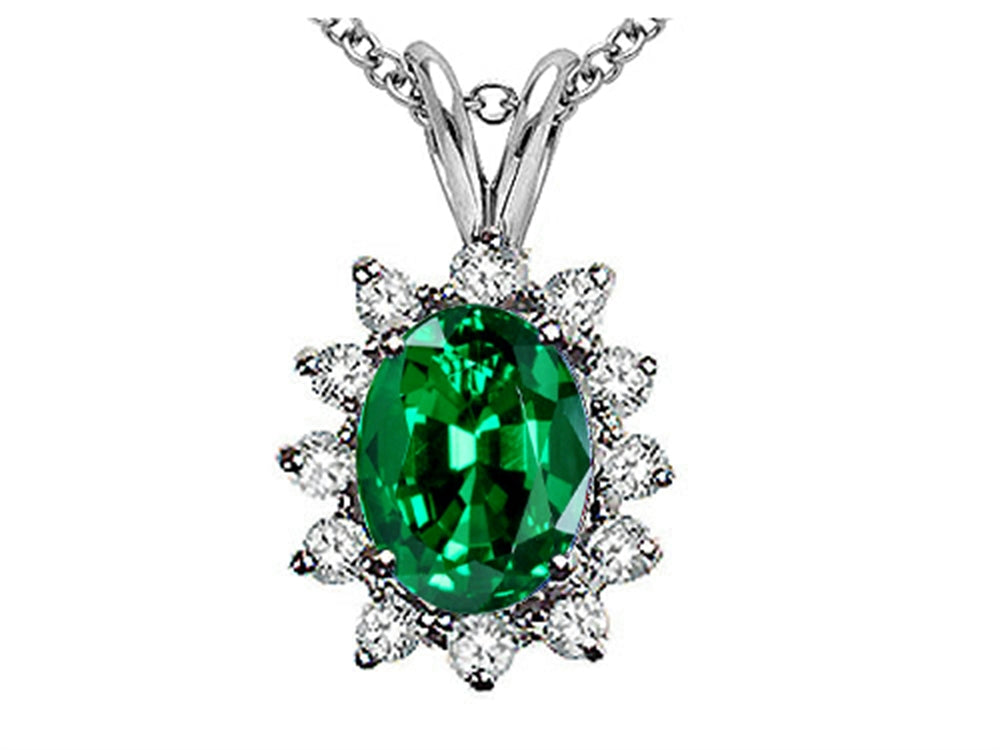 Tommaso Design™ Oval 8x6 mm Simulated Emerald And Pendant Necklace