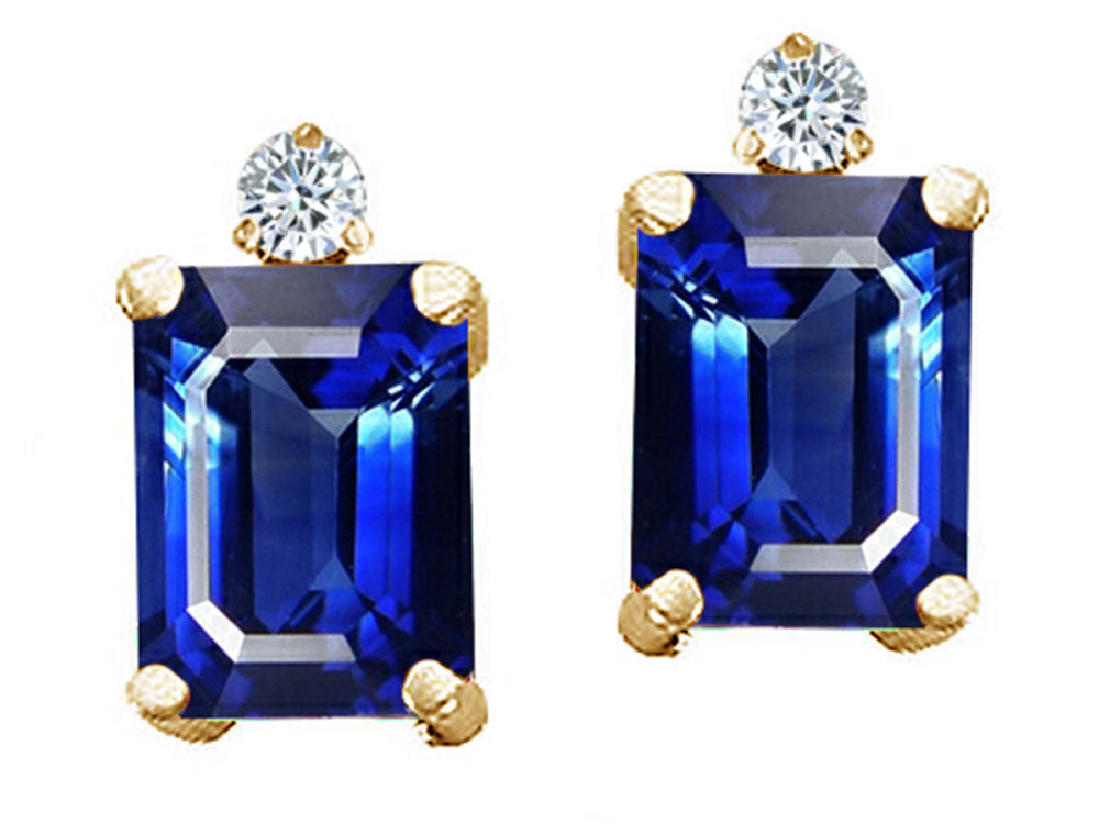Tommaso Design™ Emerald Cut 8x6mm Created Blue Sapphire Earrings Studs