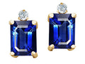 Tommaso Design™ Emerald Cut 8x6mm Created Blue Sapphire Earrings Studs