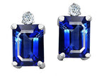 Tommaso Design™ Emerald Cut 8x6mm Created Blue Sapphire Earrings Studs