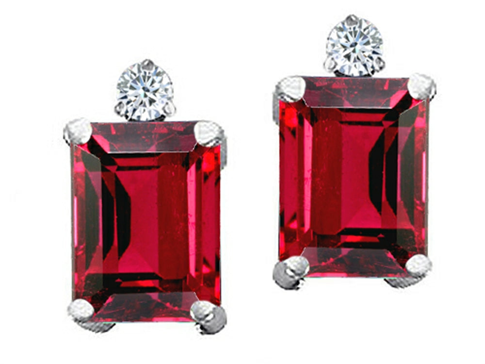 Tommaso Design™ Emerald Cut 8x6mm Created Ruby Earrings Studs