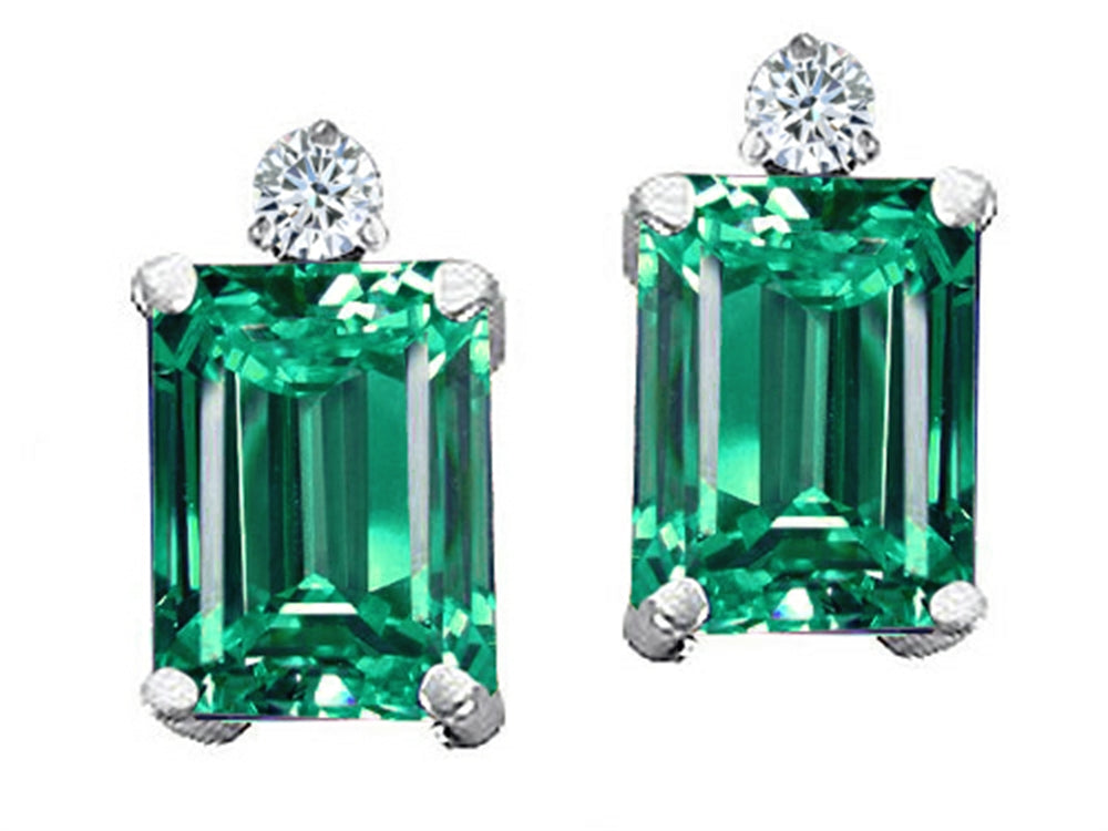 Tommaso Design™ Emerald Cut 8x6mm Simulated Emerald And Earrings Studs