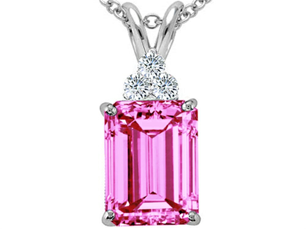 Tommaso Design™ Emerald Cut 8x6mm Created Pink Sapphire Pendant Necklace