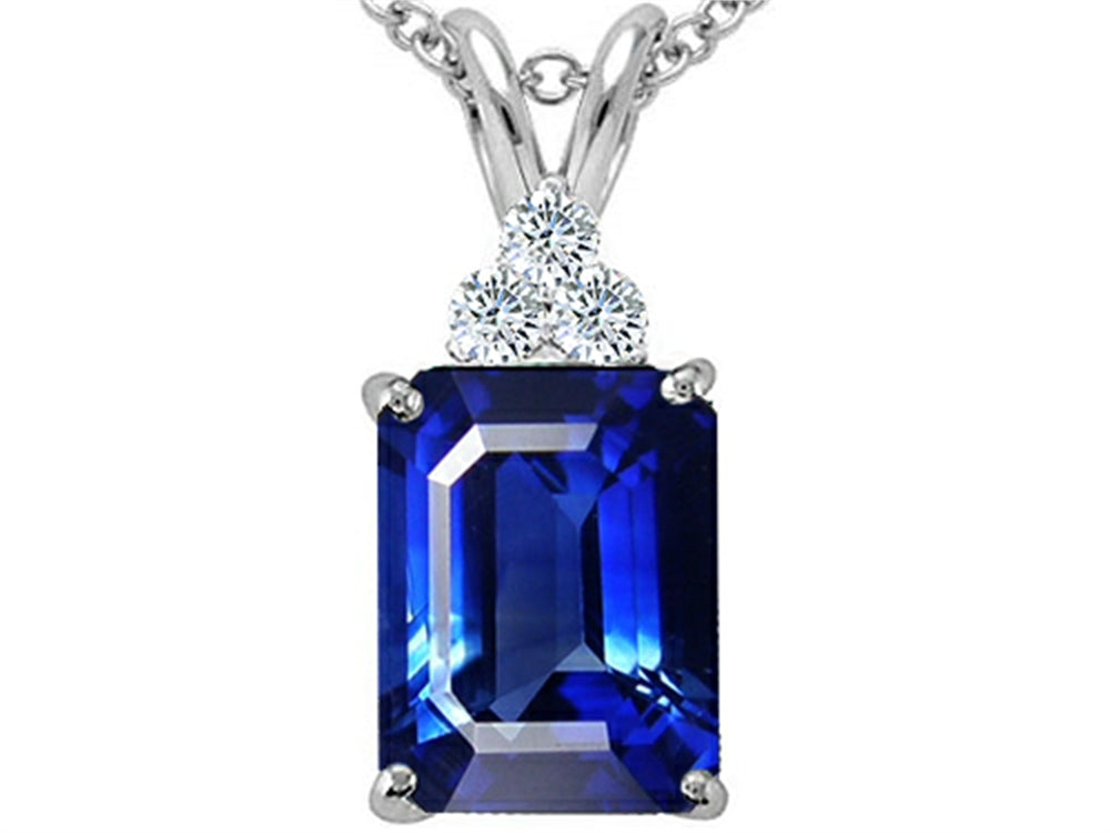 Tommaso Design™ Emerald Cut 8x6mm Created Blue Sapphire Pendant Necklace