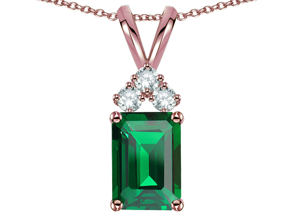 Star K™ Classic Emerald Octagon Cut 8x6mm Simulated Emerald Rabbit Ear Pendant Necklace