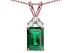 Star K™ Classic Emerald Octagon Cut 8x6mm Simulated Emerald Rabbit Ear Pendant Necklace