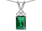 Star K™ Classic Emerald Octagon Cut 8x6mm Simulated Emerald Rabbit Ear Pendant Necklace