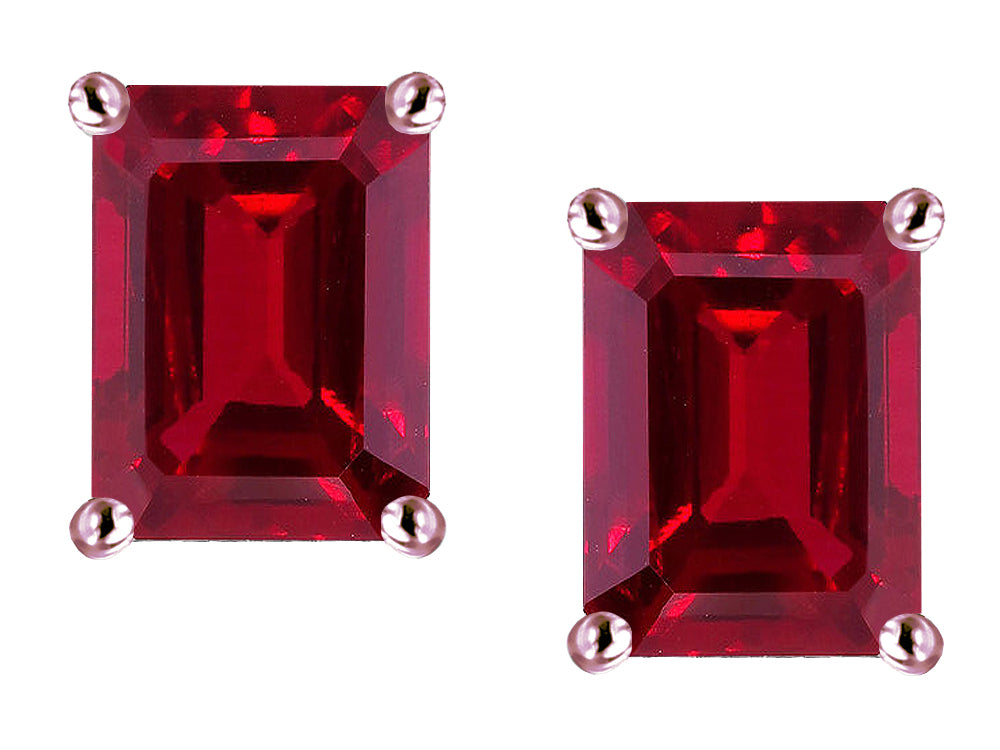 Star K™ Emerald Cut 8x6mm Created Ruby Earrings Studs