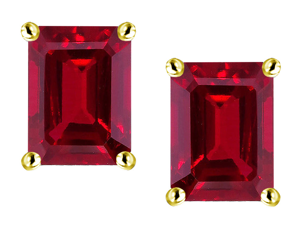 Star K™ Emerald Cut 8x6mm Created Ruby Earrings Studs