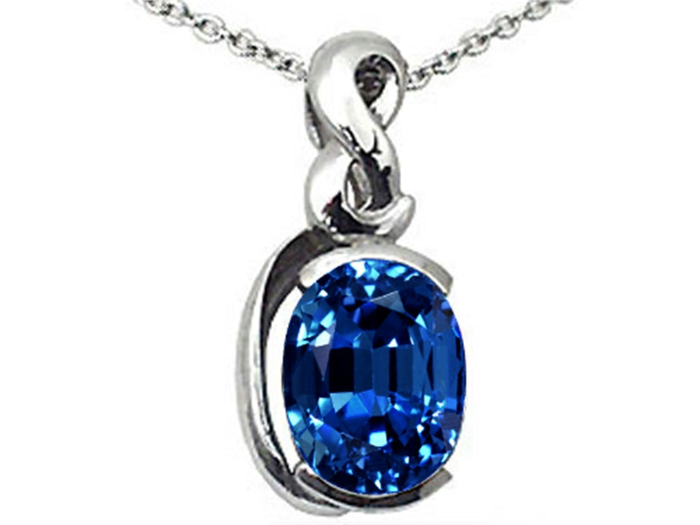 Tommaso Design™ Oval 9x7mm Created Blue Sapphire Pendant Necklace