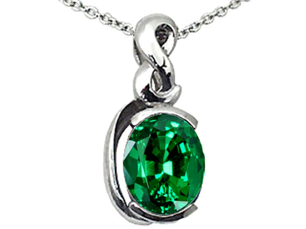 Tommaso Design™ Oval 9x7mm Simulated Emerald Pendant Necklace