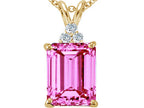 Tommaso Design™ Emerald Cut 10x8mm Created Pink Sapphire Pendant Necklace