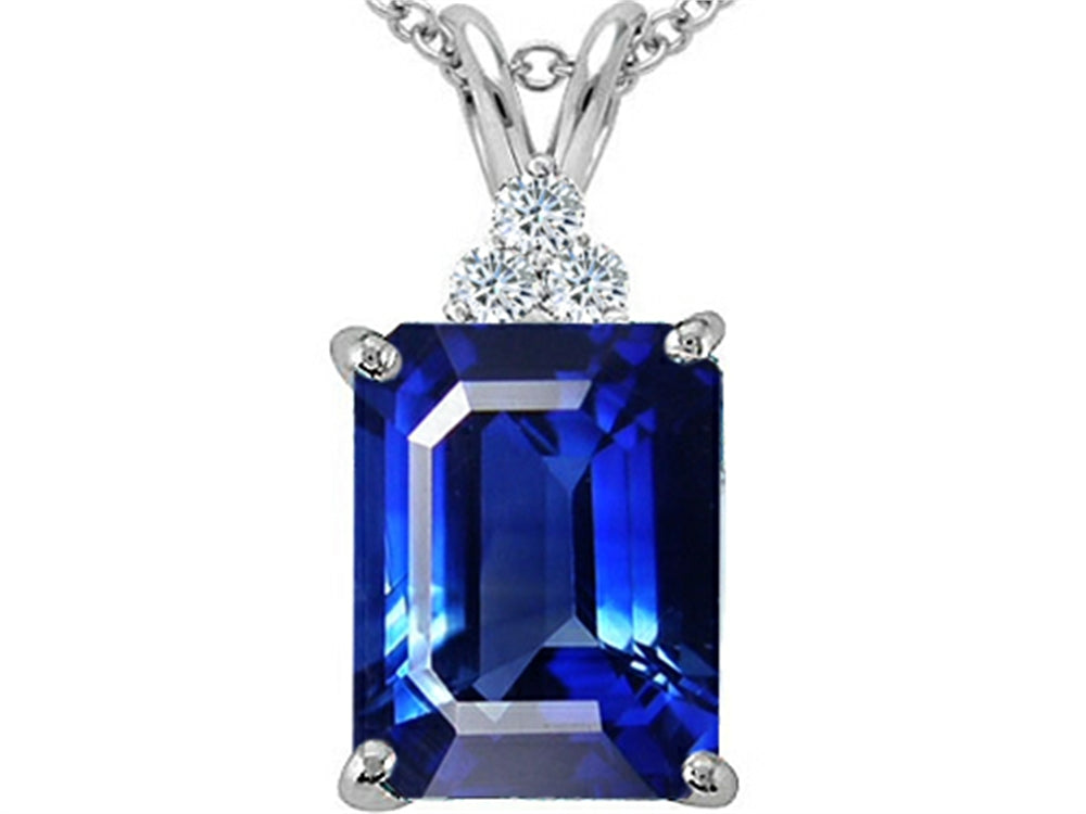 Tommaso Design™ Emerald Cut 10x8mm Created Blue Sapphire Pendant Necklace