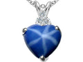 Tommaso Design™ Heart Shape 8mm Created Star Sapphire and Genuine Diamond Heart Pendant Necklace