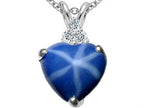 Tommaso Design™ Heart Shape 8mm Created Star Sapphire and Genuine Diamond Heart Pendant Necklace