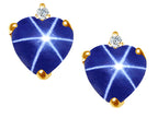 Tommaso Design™ Heart Shape Created Star Sapphire and Genuine Diamonds Earrings Studs