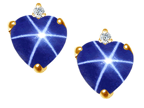 Tommaso Design™ Heart Shape Created Star Sapphire and Genuine Diamonds Earrings Studs