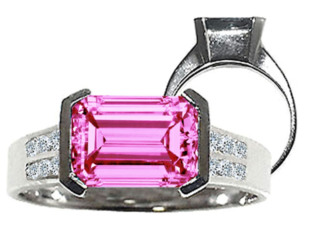 Tommaso Design Octagon Cut 9x7mm Created Pink Sapphire Ring